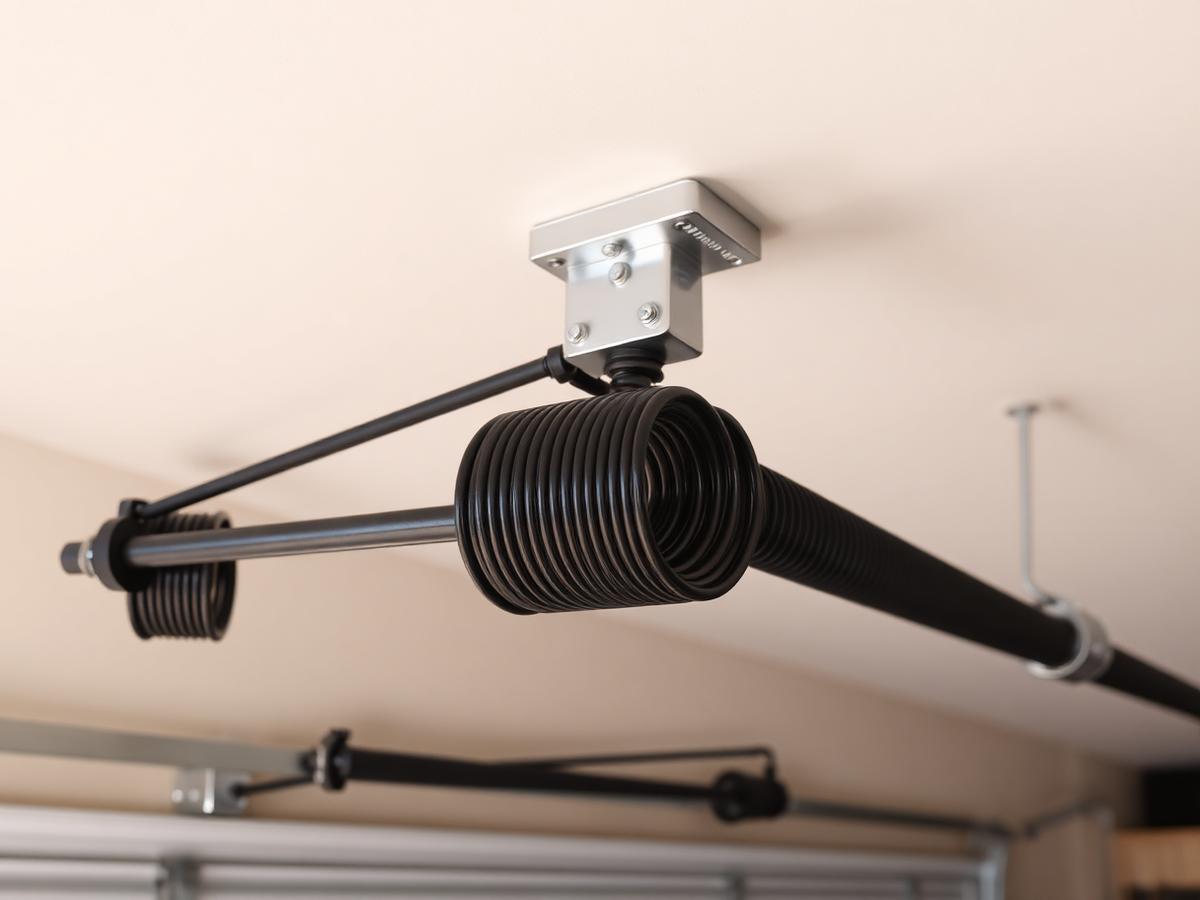 New torsion spring and steel shaft mounted above a garage door in Fort Lauderdale